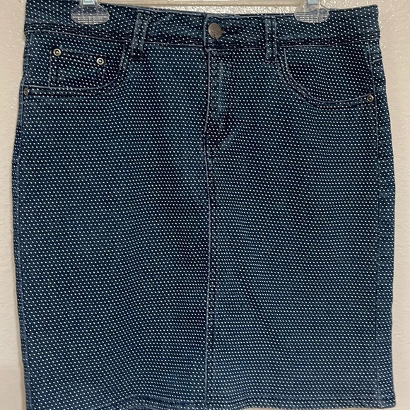 Earl Jean mini Skirt Womens 8 Navy Blue Polka Dot A Line Front Zip light stretch - Picture 3 of 12